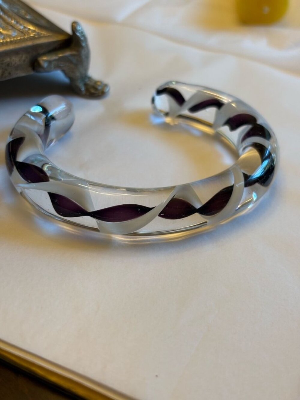 Vintage 90s Handblown Style Sculptural Ribbon Swirl Cuff Bracelet
